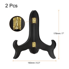 sourcing map 2pcs 7" Easel Plate Holder, Wooden Folding Display Stand Black for Decorative Picture Frame