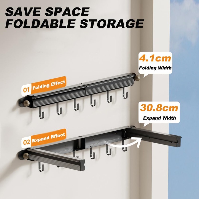 lomonmen Clothes Airer Wall Mounting, 70 cm Wall Dryer, Extendable,