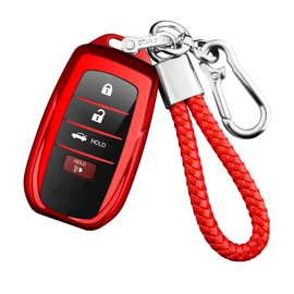 Compatible with Toyota Key Fob Cover with keychain,Key Shell Case for 2025 Camry 2021-2024 Venza,RAV4 Prime,Sienna, 2019-2024 Land Cruiser,Fortuner,Mirai, 2023-2024 Highlander,Prius,Collora(Red)