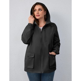Avoogue Packable Rain Jacket Women Plus Size Womens Raincoat Lightweight Wind Breaker Jacket Women Jackets Casual Fall Jacket Black 2X