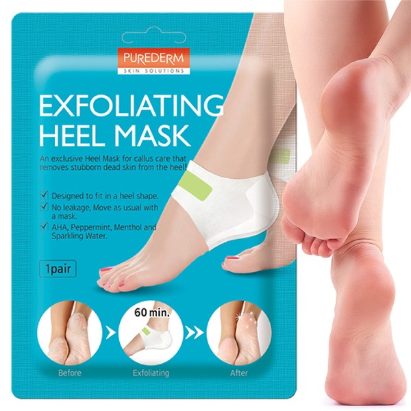 PUREDERM Exfoliating Heel Mask (1 Pair) - foot peeling masks gently remove calluses from your heel to break up the dead skin for painless removal - Foot Heel Peeling mask works down to the deepest layer of the skin and easily moisturizes and exfoliates de