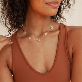 TINGN Chain Necklace Women's Gold, 14K Gold Plated Cubic Zirconia Four Leaf Clover Flower Pearl Necklace Ladies Girls Anniversary Birthday Gift for Women Girls Girlfriend Jewellery, Brass, zirconia