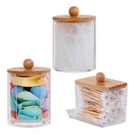 Bangbobi Acrylic Cotton Buds Boxes - Cotton Pads Storage with Bamboo Lids - Cotton Buds Dispenser - Storage Cotton Pads for Living Room, Bedroom, and Bathroom