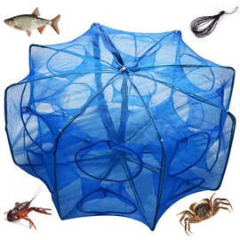WEISGJA Portable Fishing Bait Trap, Folded Fishing Net Collapsible Net Cast Cage with Zipper, Octagonal Fishing Net Cage for Minnows,Lobster,Crawfish, Shrimp etc. (16 Holes)