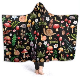 Mushroom Hooded Blanket Mushrooms Gifts for Women Soft Fleece Flannel Mushroom Throw wearable Blanket All Season Plant Blankets for Bed Decorative 60"x50" for Teens