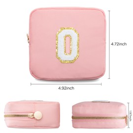 HBselect A-Z - Bolsa de maquillaje, bolsa de viaje, bolsas de aseo lindo organizador de maquillaje, bolsas de nailon con cierre, bolsa de almacenamiento de cosméticos, bolsas de maquillaje mini (rosa O), Rosado, O