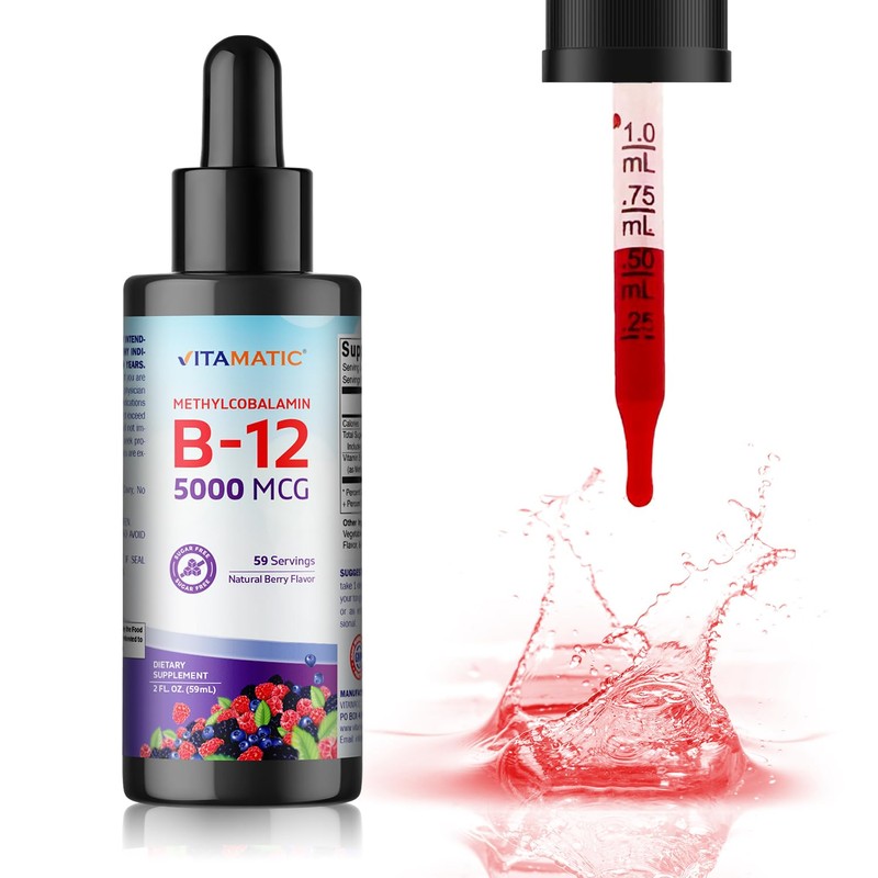 Vitamatic Fast-Acting Liquid Vitamin B12 – 5000 mcg Methylcobalamin –