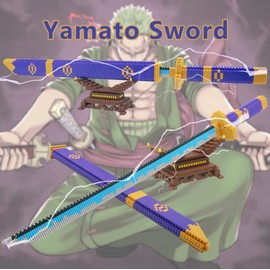Juego de bloques de construcción de espadas Zoro de una pieza, 22.8 pulgadas, Samurai Katana Zoro, bloques de construcción con funda y soporte, modelo de espada Roronoa Yamato de dibujos animados