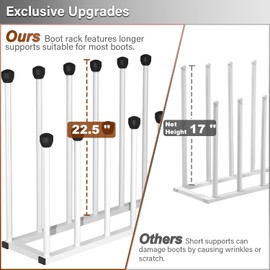 Tigerden Free Standing Shoe Racks, Tall Black Metal Boot Rack Organizer for 6 Pairs, Knee-High Boot Storage Shelf for Closet, Bedroom, Entryway, Hallway, White