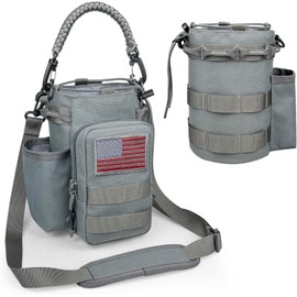 Tactical Water Bottle Holder with Phone Pocket, MOLLE Crossbody Bottle Carrier for Hiking, Camping, Walking and Gym