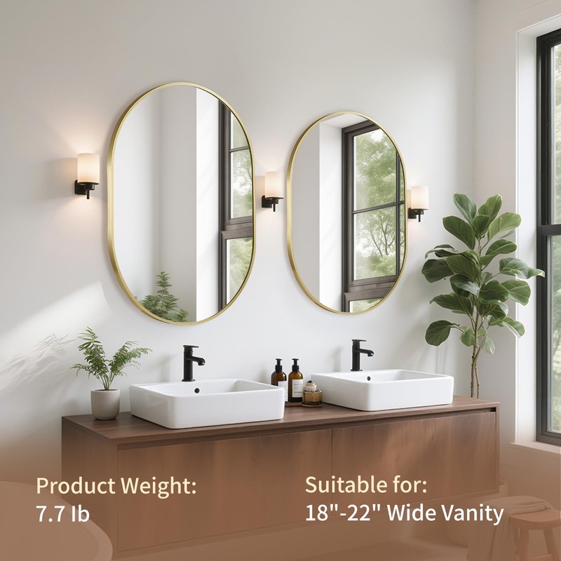JENBELY Gold Oval Mirror, 17x30 Inch Pill Shaped Metal Frame