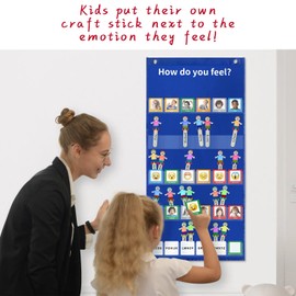 Boczif Emotions Feelings Pocket Chart, Express Your Feelings Classroom Chart with 24 Cards for Preschool Teachers, Daycare Decor, Social Emotional Learning Activities, Calm Down Corner Supplies(Blue)