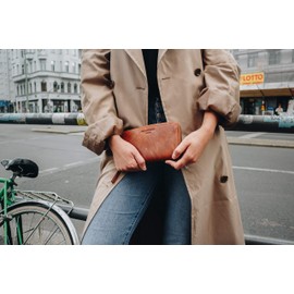 Holzrichter Berlin women's wallet (M) elegant button leather purse Leather, Cognac