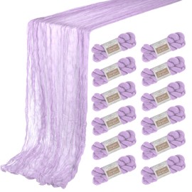 BOUBONI 12 Pack Lilac 10ft Cheesecloth Table Runner 35x120 Inch Boho Gauze Table Runner Cheese Cloth Table Runner for Birthday Party Wedding Decoration Baby Shower Christmas Decor Special Events