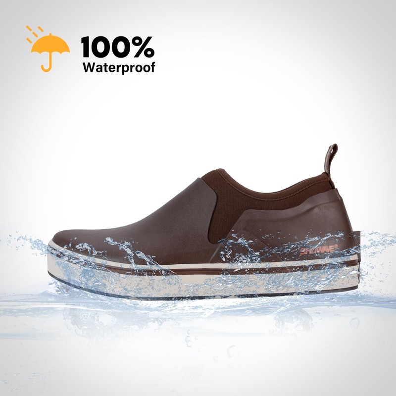 Deck Shoes for Men Waterproof Garden Boots Slip-on Rain Shoes
