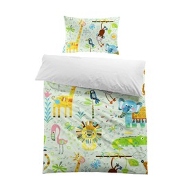 MUSOLEI Cute Animal Bedding Single Safari Giraffe Elephant Duvet Cover Set for Kids/Boys/Girls Jungle Single Bed Quilt Cover 135X200cm and Pillowcase 50x75cm(Green, 2Pcs)