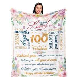 Ruvinzo 100th Birthday Gifts for Women, Gifts for 100 Year Old Woman, 100 Bday Gift Ideas, Best Gifts for Women Turning 100, 100th Birthday Decorations, 100-Year-Old Bday Gift Blanket 60” x 50”