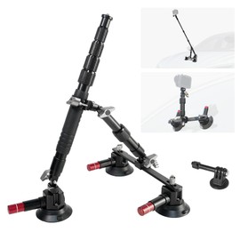 FIFIELD Triple Suction Cup Car Mount Kit with 2in1 Selfie Stick, Quick Release Adjustable Extension Pole Camera Mount for Windshield Dashboard Hood, Compatible with GoPro Insta360 DJI Action Cameras