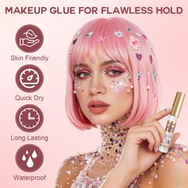 Face Makeup Glue for Rhinestones, 4 PCS Rhinestones Face Glue for Cosplay Makeup, Waterproof Body Glue for Wig Face Gems Eye Body Glitter, Eyelashes & Hair Gems, Gentle Skin Glue for Women