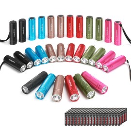EverBrite 30-Pack Mini Flashlight Set, Aluminum LED Handheld Torches with Lanyard, Assorted Colors, 90xAAA Batteries Included for Emergency, Night Reading, Camping, Power Outage, Bulk Holiday Gifts