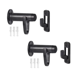 HOMOTEK 2 Pack Heavy Duty Door Stopper with Manual Hook Windproof,Door Holder Stop with Sound Dampening Rubber Bumper Wall Mounted, Black