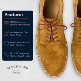 Benchmark Basics Brick Red 33" Round Waxed Cotton Shoelaces | 2mm (5/64”) Width (33 Inches, Brick Red)