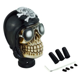 Lunsom Skull Resin Stick Shift Knob, Pirate Shape Shifting Head Shifter Lever Handle Transmission Fit Most Automatic Manual Vehicle (Black)