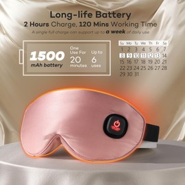 LitBear Heated Eye Mask, Silk Cordless Warm Eye Compress for Dry Eyes, Light Blocking Heat Eye Mask for Women Men, Soft Eye Heating Pad for Dry Eyes, Travel, Rechargeable, Washable Cover (Pink)