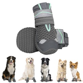 Eyein Dog Shoes, Paw Protection, Pack of 2 Breathable Dog Shoes with Non-Slip Sole and Reflective Velcro Fastening for Small, Medium and Large Dogs, Outdoor Sports, Dark Grey, Size 2