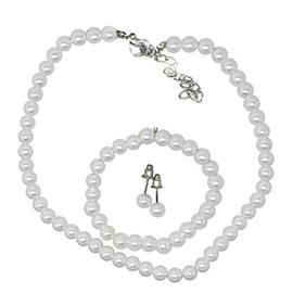 Small Faux Pearl Jewellery Set Wedding Communion Necklace Earrings Bracelet
