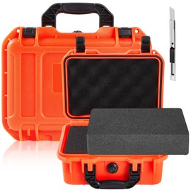 Relaxweex 11.3 x 8.7 x 4.2 Inch Waterproof Hard Case with DIY Customizable Foam Insert Portable Protective Case with Knife for Camera Drones Equipments Tools Test Instruments (Red)