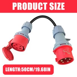 CEE Adapter 32A to 16A, High Current Adapter with 50 cm Cable, IP44 Protection, 5-Pin High Current Distributor 400V, Adapter for Electric Car Accessories for Workshops Industry and Construction Sites