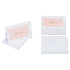 American Greetings Thank You Cards with Envelopes, Pink Brushstrokes (50-Count)