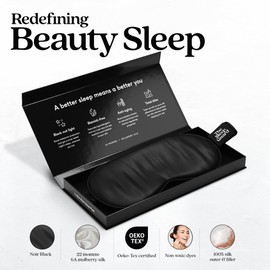 TheSleepGuard Pure Silk Sleep Mask [100% 6A Mulberry Silk, 22 Momme] Light Blocking Travel Essentials. Eye Masks for Sleeping. Black Oeko-Tex Blindfold. Eye Covers for Men & Women