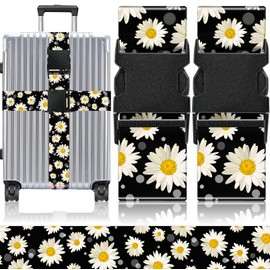 Slohif Luggage Straps for Suitcases Travel Belt Accessories Luggage Connector Identifiers 2 Pack Over Handle with Buckle Unique Nylon Adjustable Strap for Sleeping Bag Car Seat Daisy