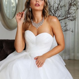 BriLove Crystal Wedding Bridal Jewelry Set for Women, Rhinestone Teardrop Layer Leaf Cluster Statement Necklace Dangle Earrings Sets for Brides Bridesmaid Prom Clear Silver-Tone