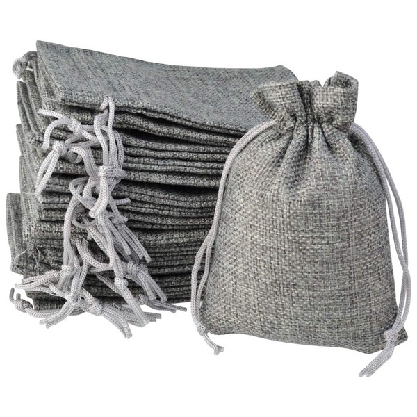 45pcs Burlap Drawstring Bags Burlap Favor Bags Small Gray Burlap Bags, Burlap Party Favor Bags Drawstring Jewelry Pouch Treat Bags Craft Bags for Wedding Party Birthday Christmas DIY Craft