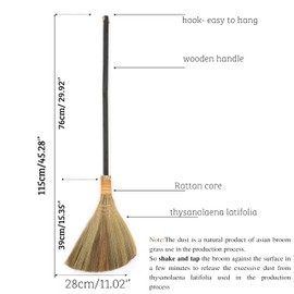 TTS For Home - Vietnamese Straw Soft Broom - Sweeping Broom with Black Wooden Handle for Cleaning, Decoration, Wedding with 45.28inch Length