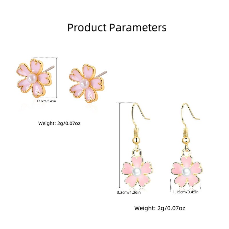 2 Pairs Small Cherry Blossoms Cartilage Stud Dangle Earrings for