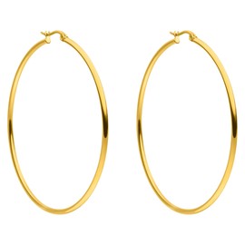 PURELEI® Hoops Ohrringe (Gold), Wasserfeste Ohrringe für Damen, Creolen aus Edelstahl, Geschenk für Frauen, 63mm Durchmesser