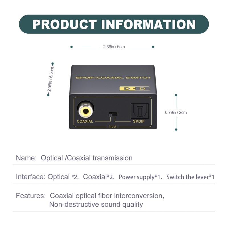 Optical to Coaxial Or Coax to Spdif Bi-Directional Audio Converter,