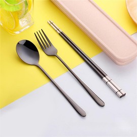 Spoon, Fork, Chopsticks Set, Bento Box, Cutlery Set, Stainless Steel, Hygienic, Durable, Stylish, Wheat Case, Tableware Set, Portable, 7 Colors Available, For Students, Adults, Girls, Boys, Lunch