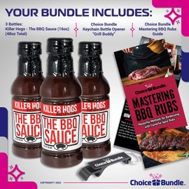 Killer Hogs The BBQ Sauce Memphis Style 3 pk (48 oz) Great to Dip Toss Glaze & More + Barbecue Masters & Bottle Opener (5 Items)!