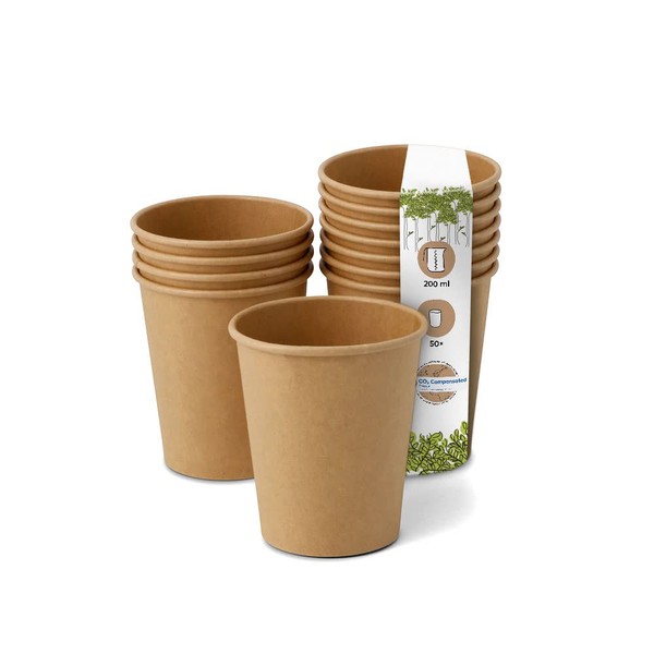 BIOZOYG Pack of 50 200 ml / 8 oz brown paper cups, diameter 80 mm, environmentally friendly, recyclable and unbleached, coffee cups to go
