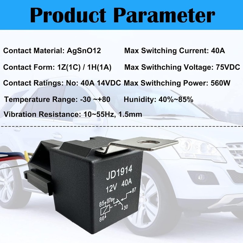 Kalmaegee 2Pack 12V 40A Relay with Relay Socket and Wiring