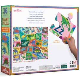eeBoo: Dinosaur Alphabet Giant Puzzle - 36 Piece - 26 x 21 Prehistoric Floor Jigsaw, Oversized Pieces, Educational Dino Pronunciation Guide, Kids 3+