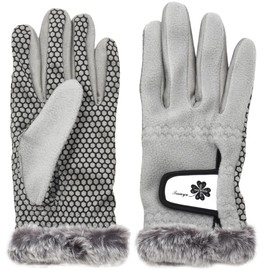 PLATA Golf Gloves, Women's, Ambidextrous, Warm, Fleece Material, Anti-Slip, Grip, Adjustable Size, S Size, Gray
