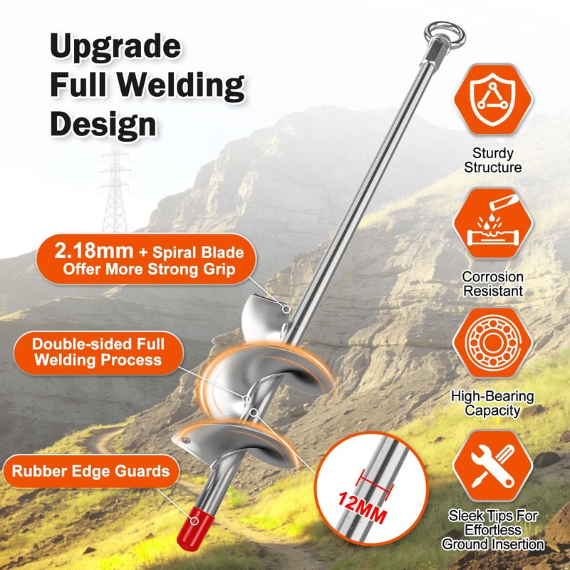 GrowGlow 6 Pack 18'' Ground Anchors Screw in Heavy Duty