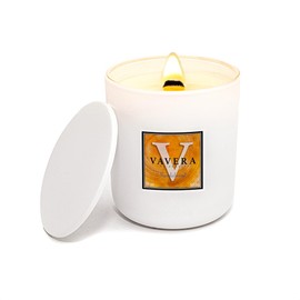 VAVERA Sandalwood Scented Wood Wick Candles That Crackle, A Sandalwood Lovers Delight! Vegan Non Toxic Soy Candles. 11oz Matte White Jar w/lid. Mothers Day Gifts for Mom. Hand-Crafted in USA.
