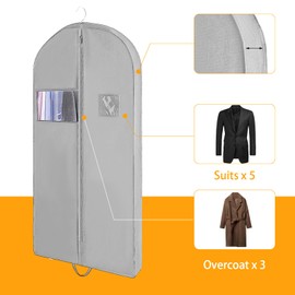 Light Gray Foldable Garment Bags for Travel - Hanging Suit Covers with Handles, Breathable Clothes Covers Protector Bags for Coat, Jacket, Dress (60")